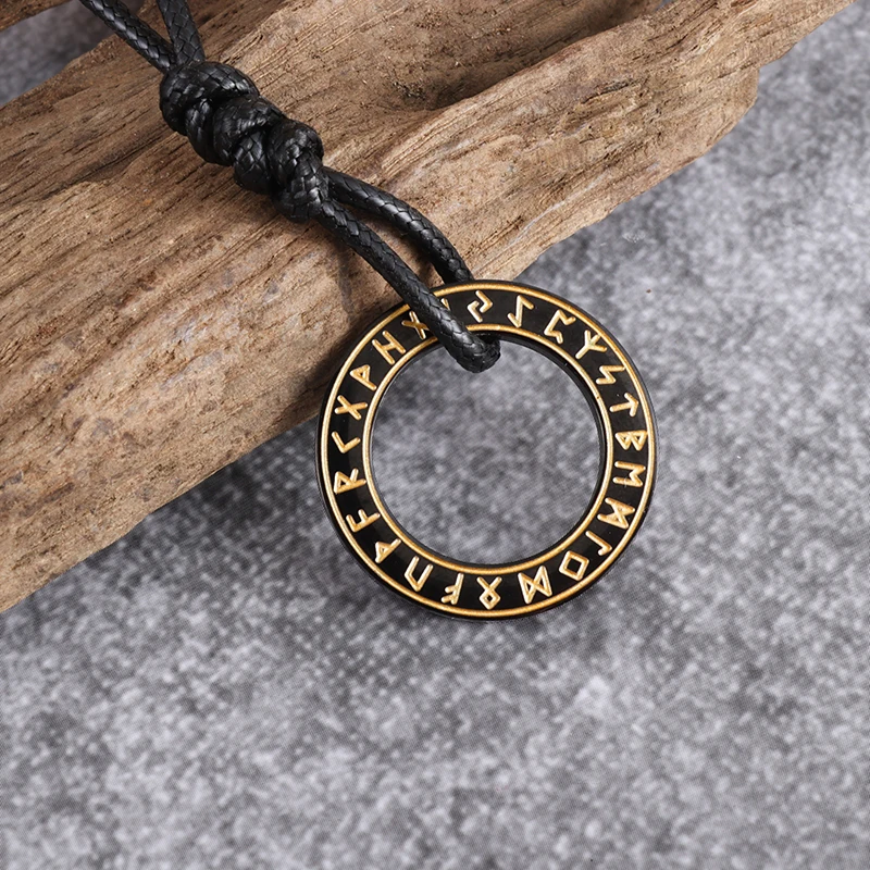 Classic Vintage Rune Circle Stainless Steel Pendant Necklace for Men Lucky Amulet Women Punk Jewelry Gift