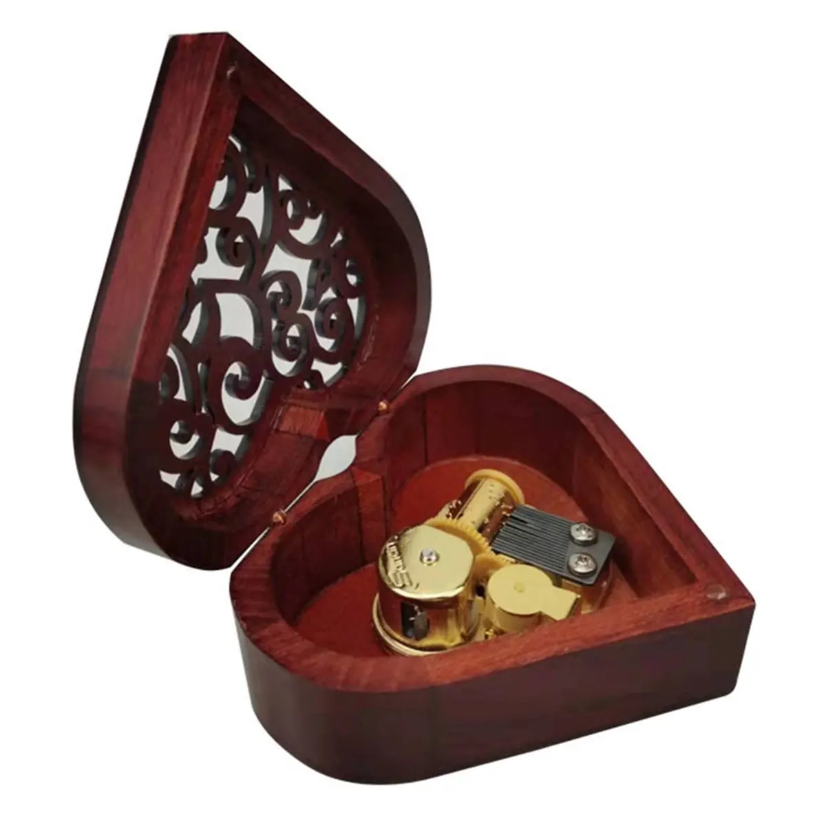 【CYBER MONDAY】Wind Up Music Box, Heart Shaped Vintage Wood Carved Mechanism Musical Gift for Lover Girlfriend Wife Mother'S Day