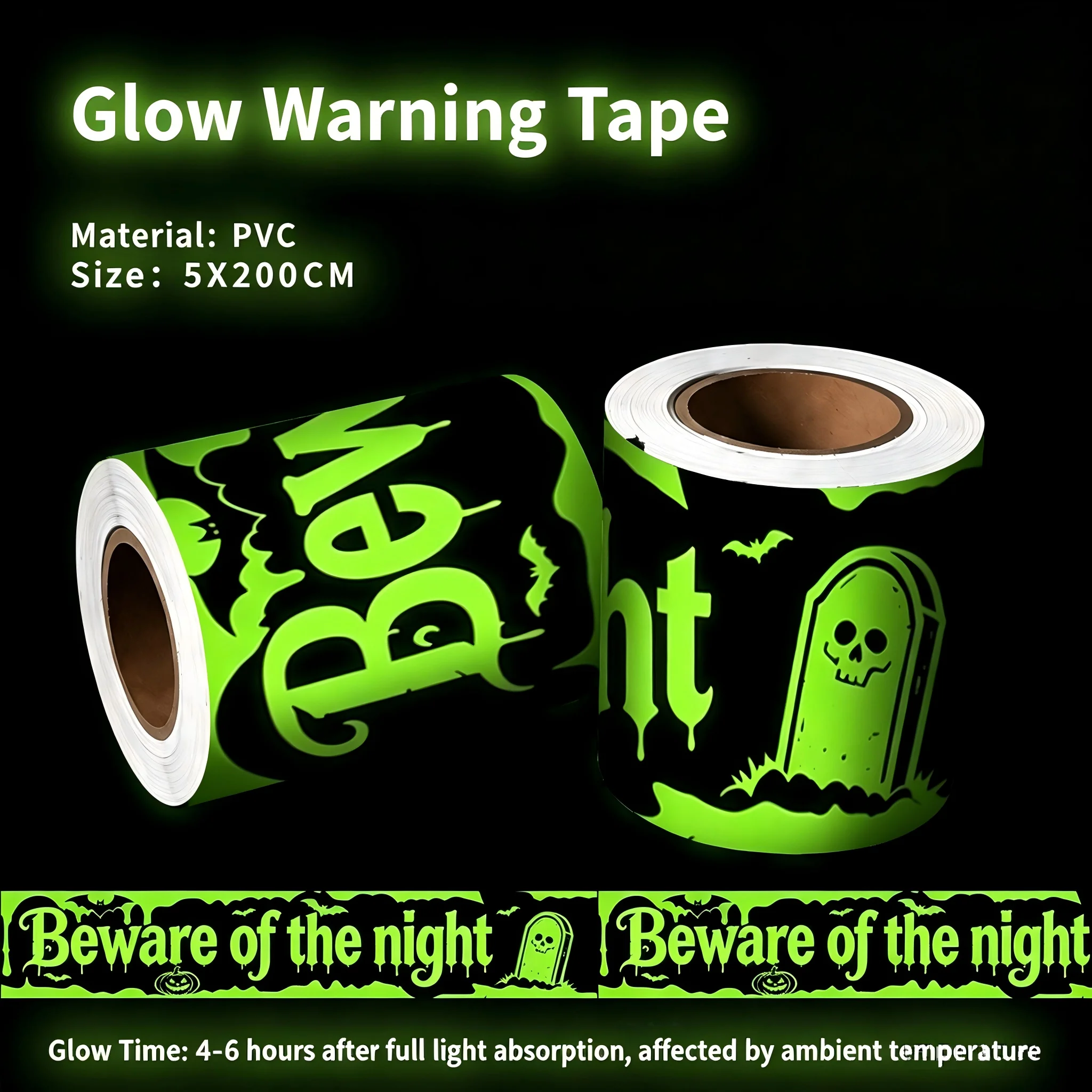 Halloween Glow in The Dark Warning Tape PVC Self‑Adhesive Fluorescent Caution Tape DIY Home Yard Haunted House Party Decoration