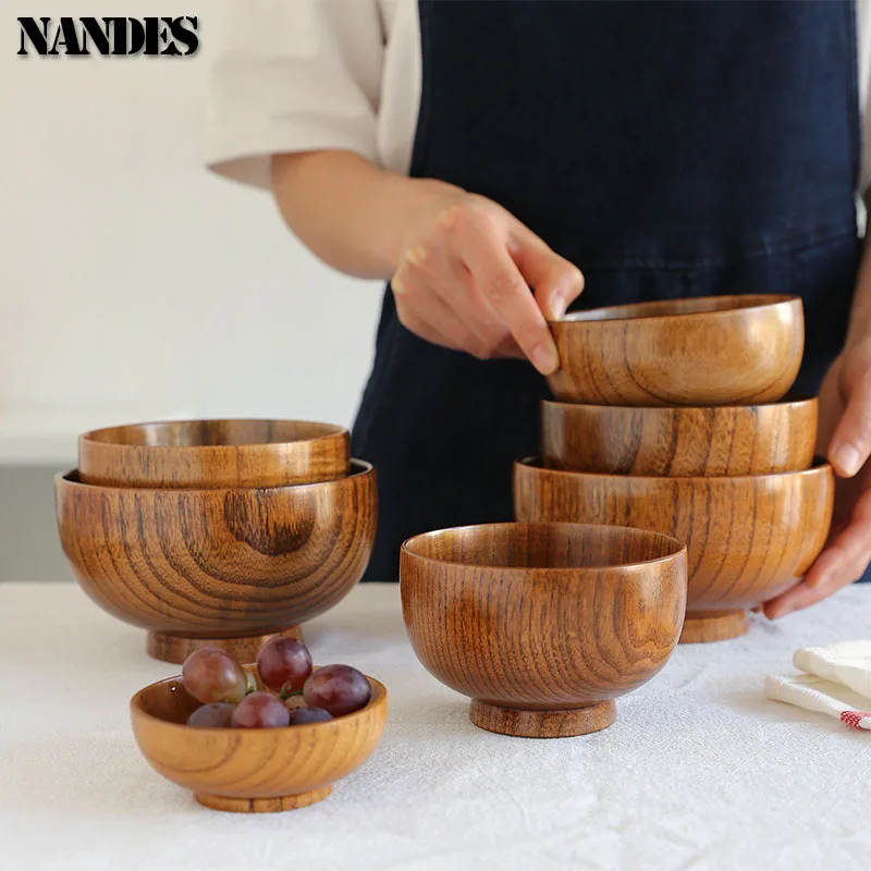 Sour Jujube Wood Old Lacquer Household Bowl Japanese Style Wooden Soup Rice Bowls Tableware For Kids Children Adults