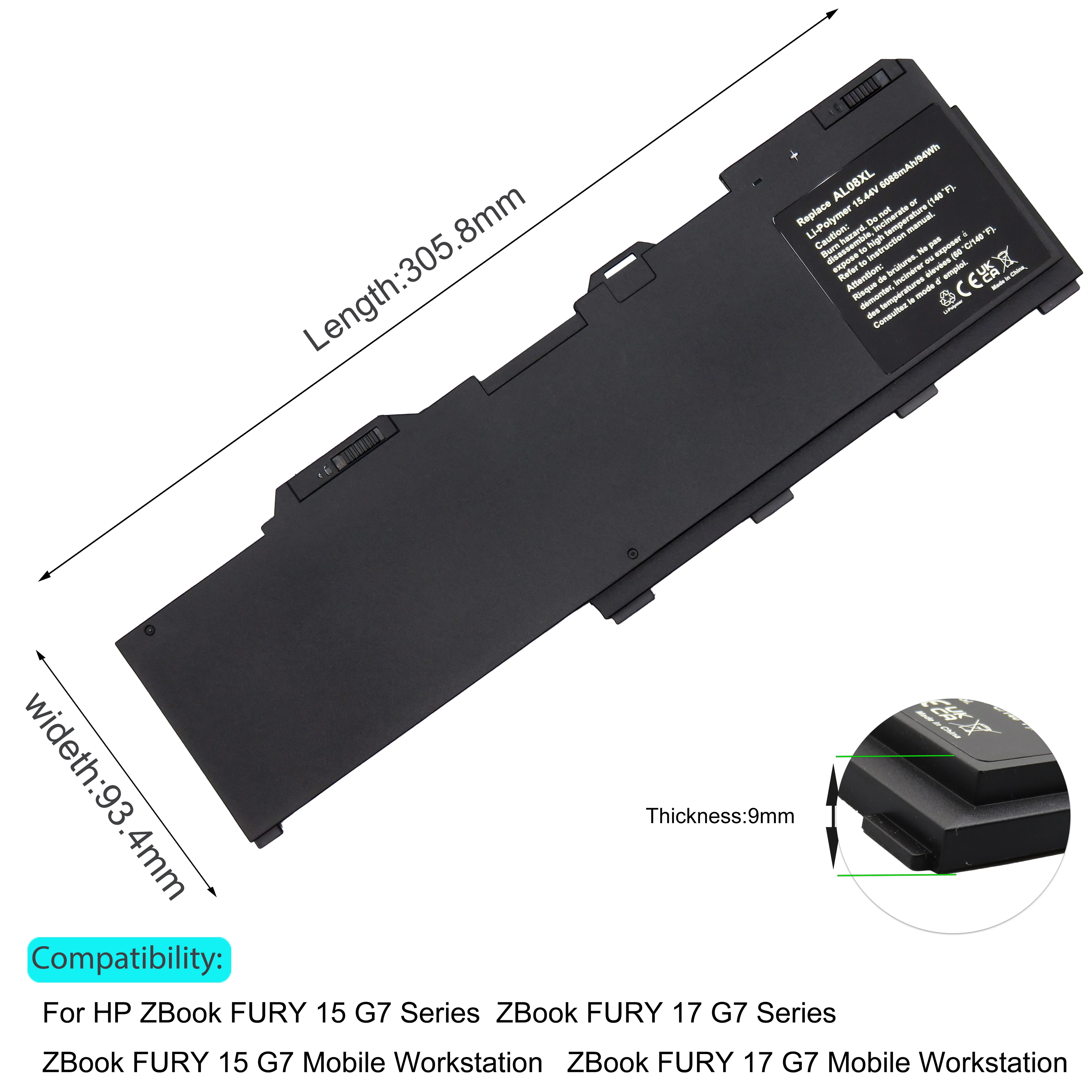 For HP ZBook FURY 15 G7 FURY 17 G7 Mobile Workstation AL08XL  Laptop Battery HSTNN-OB1S L86155-AC1 L86212-001 15.44V/94Wh