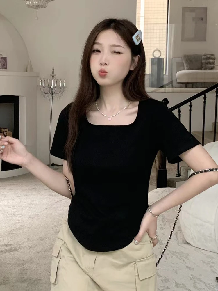 Short Sleeve T-Shirt Women's 2024 New Style White Spring Autumn Inner Wear Sweet And Spicy Unique Super Beautiful Summer Top