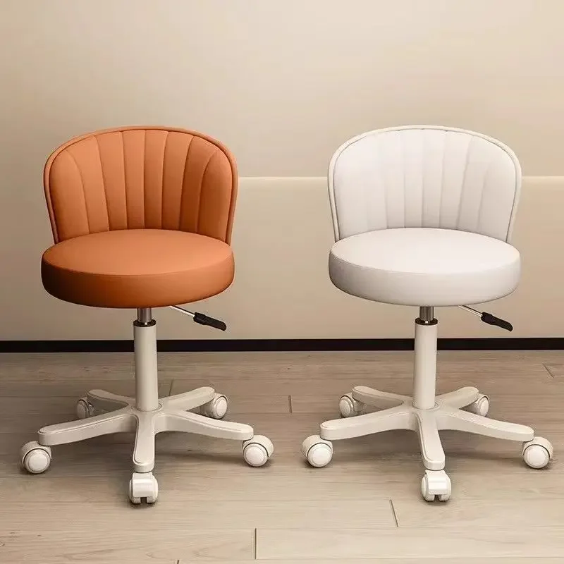 Universal Wheel 360 Rotating Chair with Backrest Removable Seat Cushion Round Stool  Accessories Leather Vanity Chair