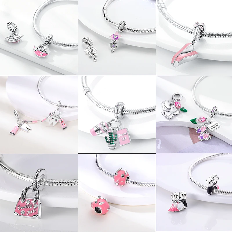 2026 Neuer Rosa Charm aus 925 Sterling Silber, Herz-Schleife-Parfüm-Rosen-Perlenanhänger, passend für europäische Armbänder, DIY, romantisches Geschenk für Frauen – Detail 13
