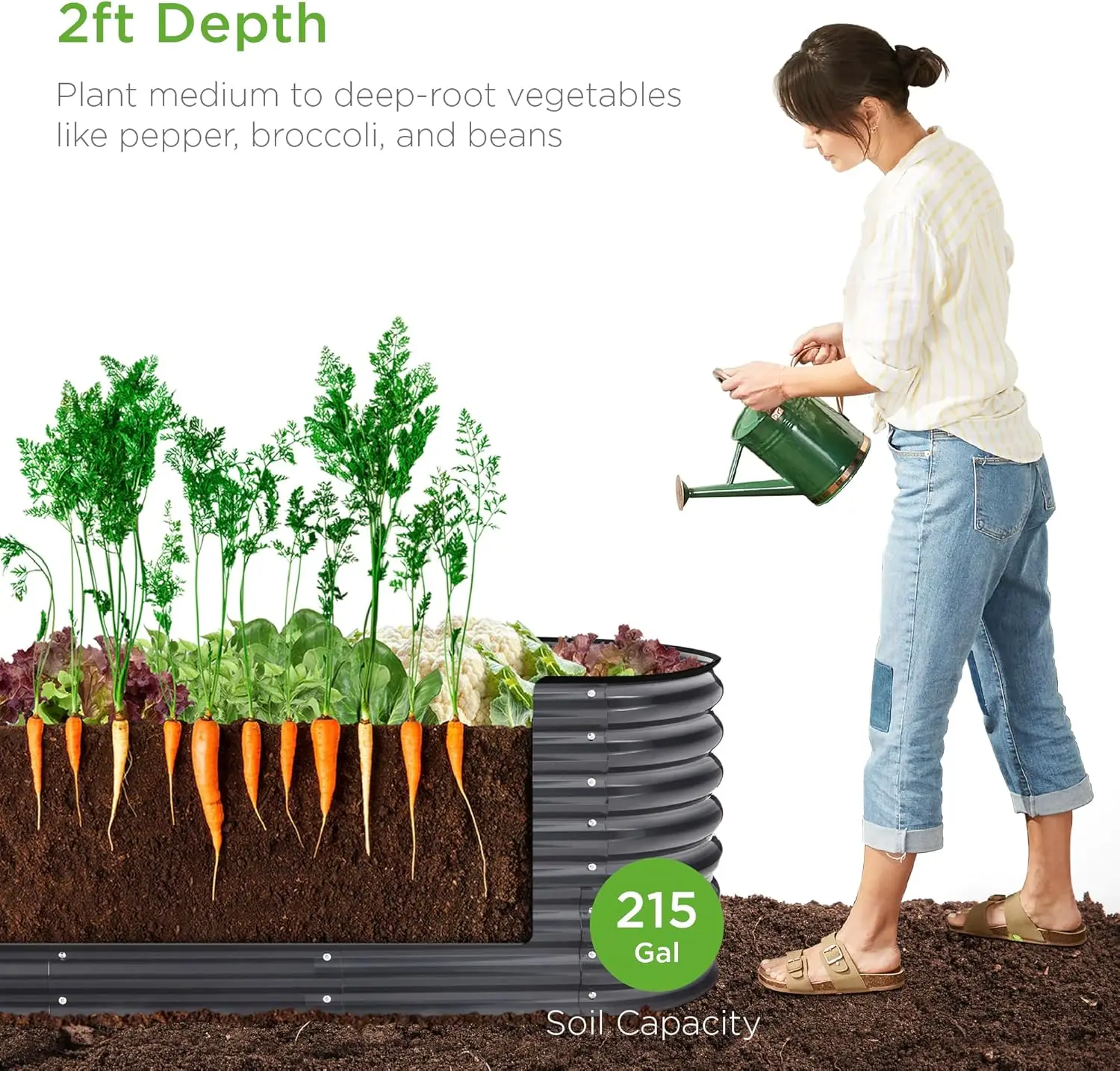 8x2x2ft Metal Raised Garden Bed, Oval Outdoor Deep Root Planter Box for Vegetables, Herbs w/ 4 Support Bars