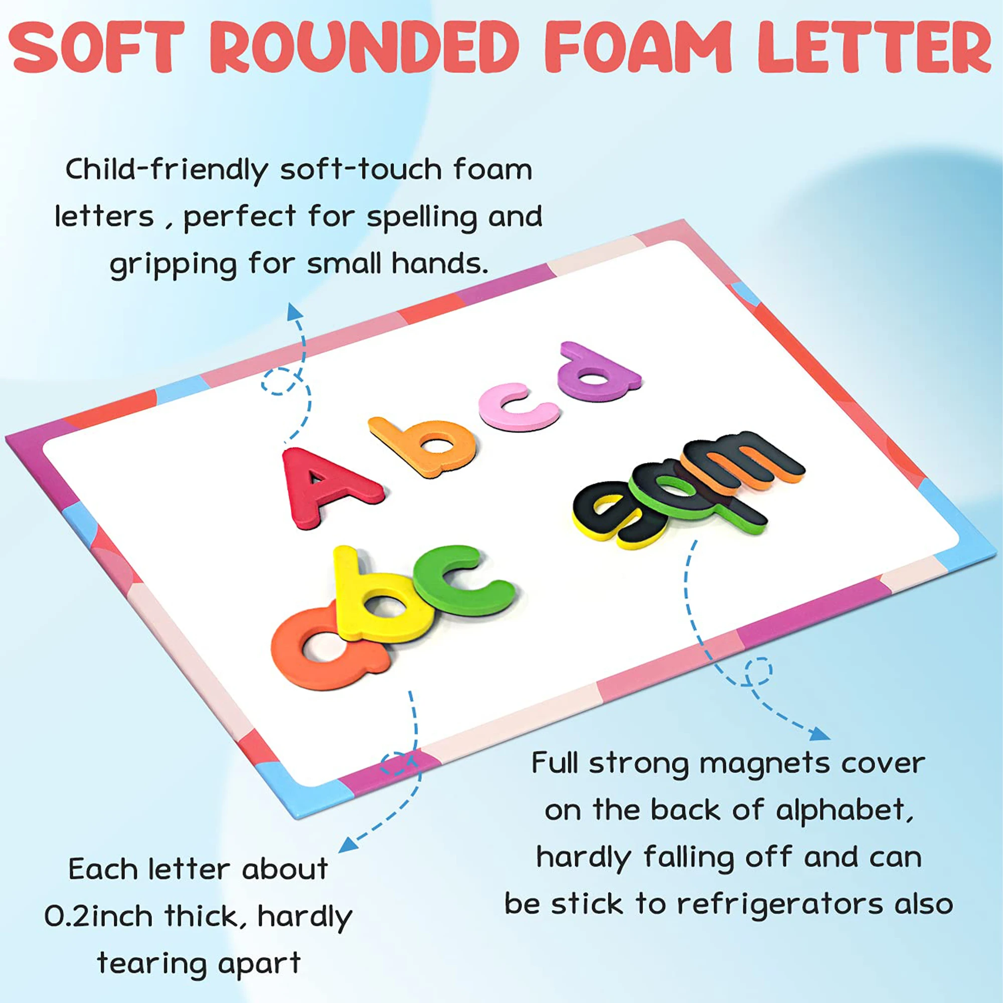 104/208Pcs Magnetic Alphabet Letters Kit With Magnet Board Foam Alphabet Letters Kids Toddler Spell and Learn ABC Fridge Magnets