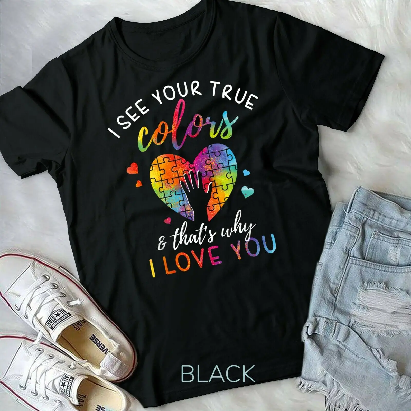 I See Your True Colors, Puzzle World Autism Awareness Month T-Shirt