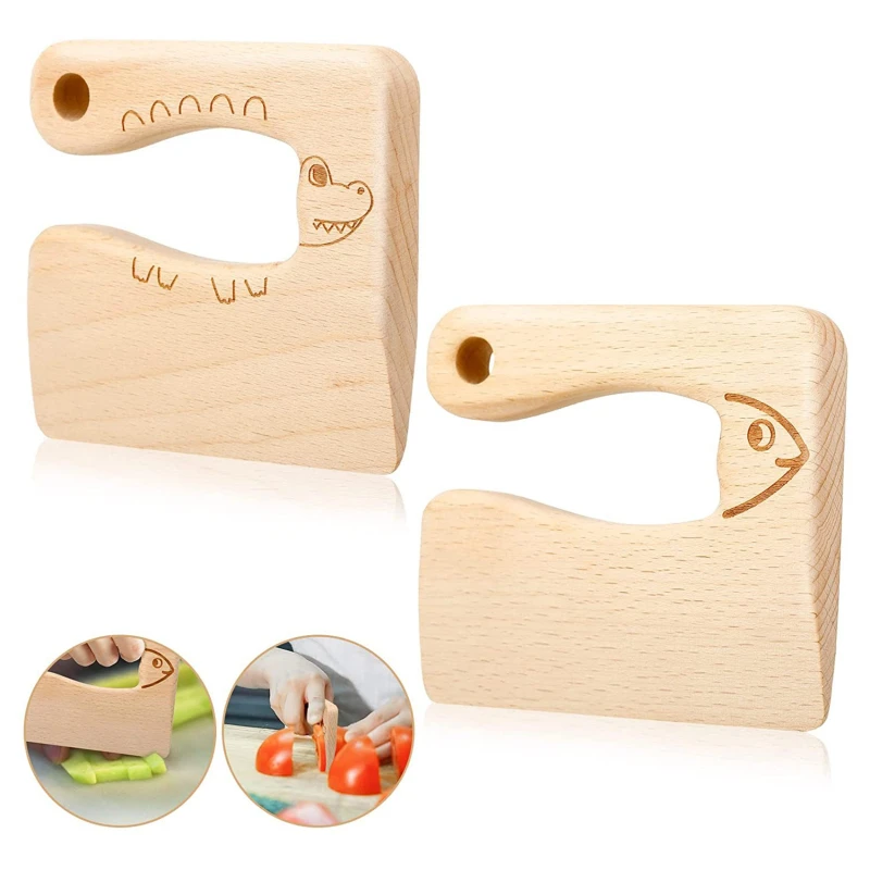 Wooden Montessori Knife Kids Cooking Toys Educational Safe Knives Cutting Fruit Vegetable Chopper Kitchen Tools For Toddlers