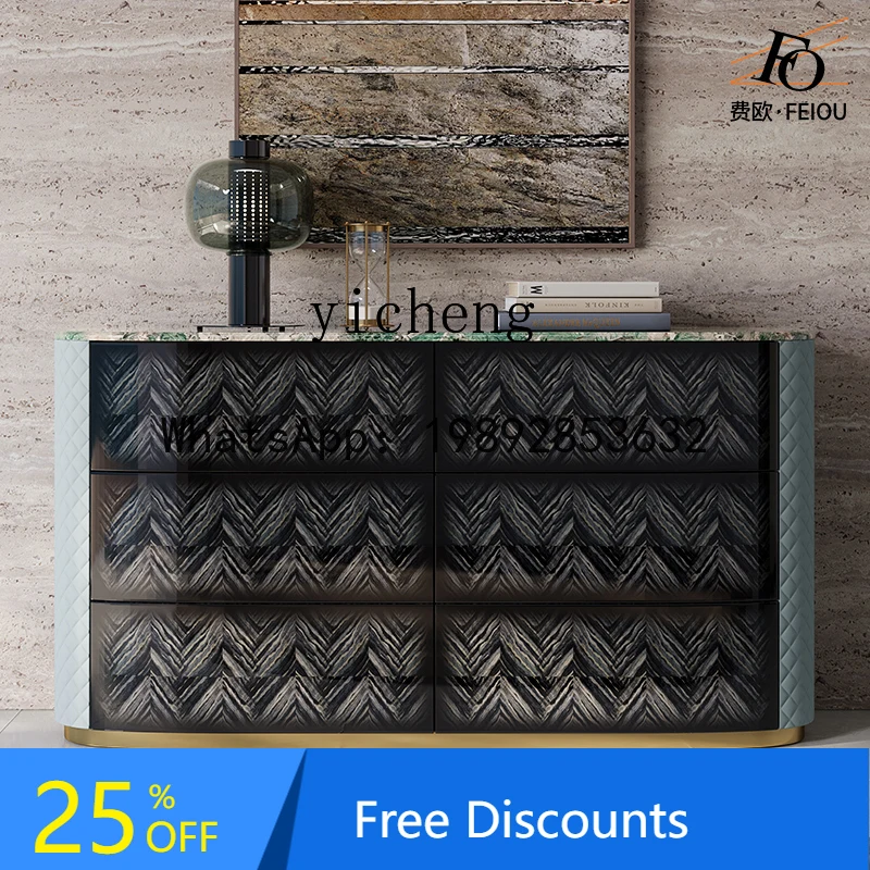 

X1 light luxury chest cabinet Italian wood grain painted marble dining cabinet bedroom bedside drawer storage entrance cabinet