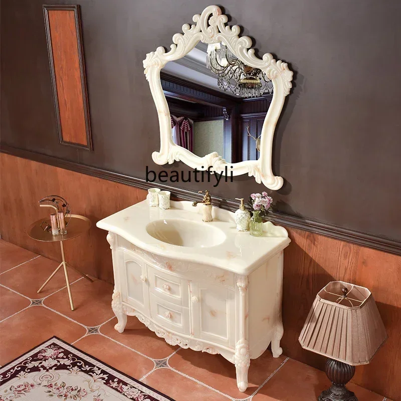 

Bathroom Cabinet Combination Bathroom Jade Light Luxury Floor-Standing Washstand Wash Basin Cabinet