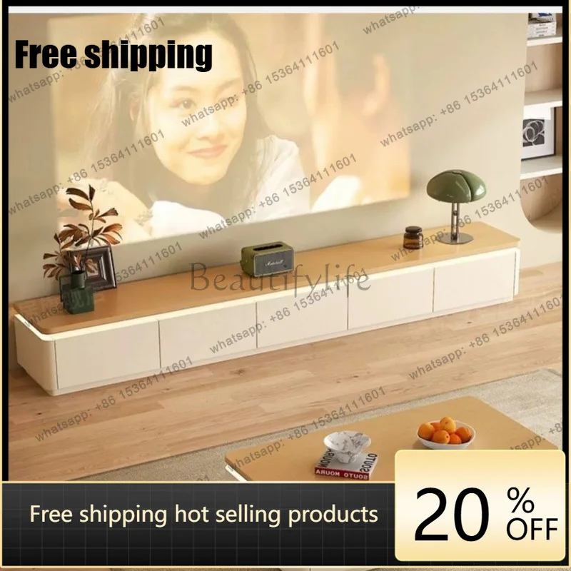 hot   Log Cream Wind  TV Cabinet Living Room Floor-to-Floor Household