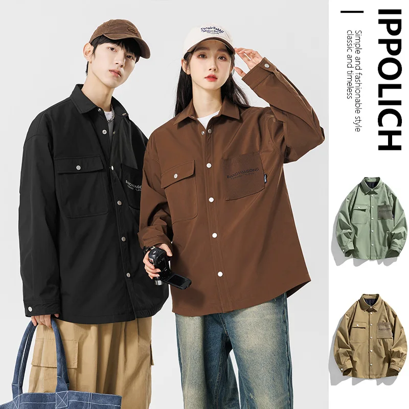 

Мужская рубашка, пальто, осеннее женское пальто с длинным рукавом, повседневная водонепроницаемая куртка для пар, свободная трендовая рубашка Y2K, весенняя мужская модная куртка