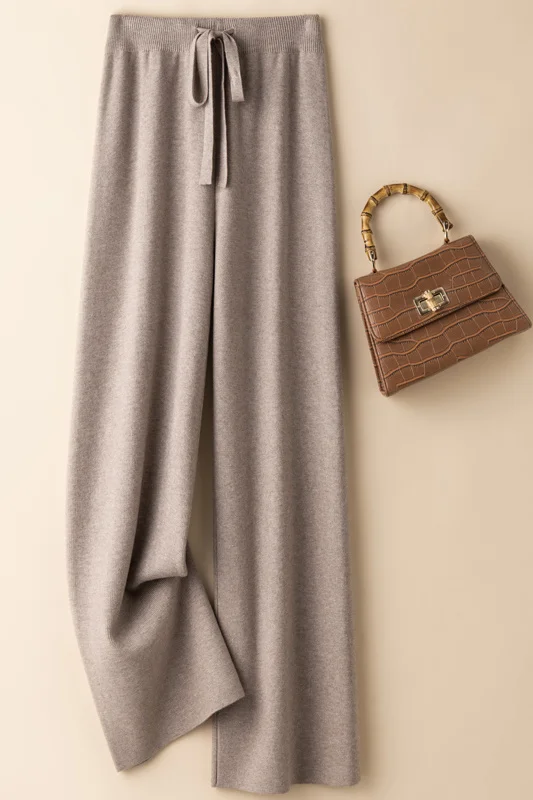 

Удобные модные осенне-зимние вязаные кашемировые широкие брюки, женские повседневные прямые брюки длиной до пола, CQ125