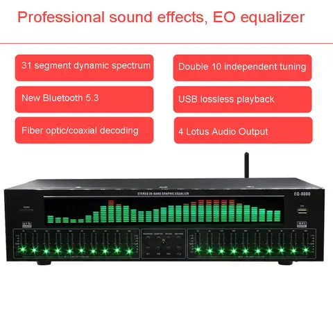 EQ8000 Equalizer Bluetooth 5.3 Fiber Coaxial Digital Audio Decoding  Pre stage Player AC220V ± 10% 50Hz/60Hz