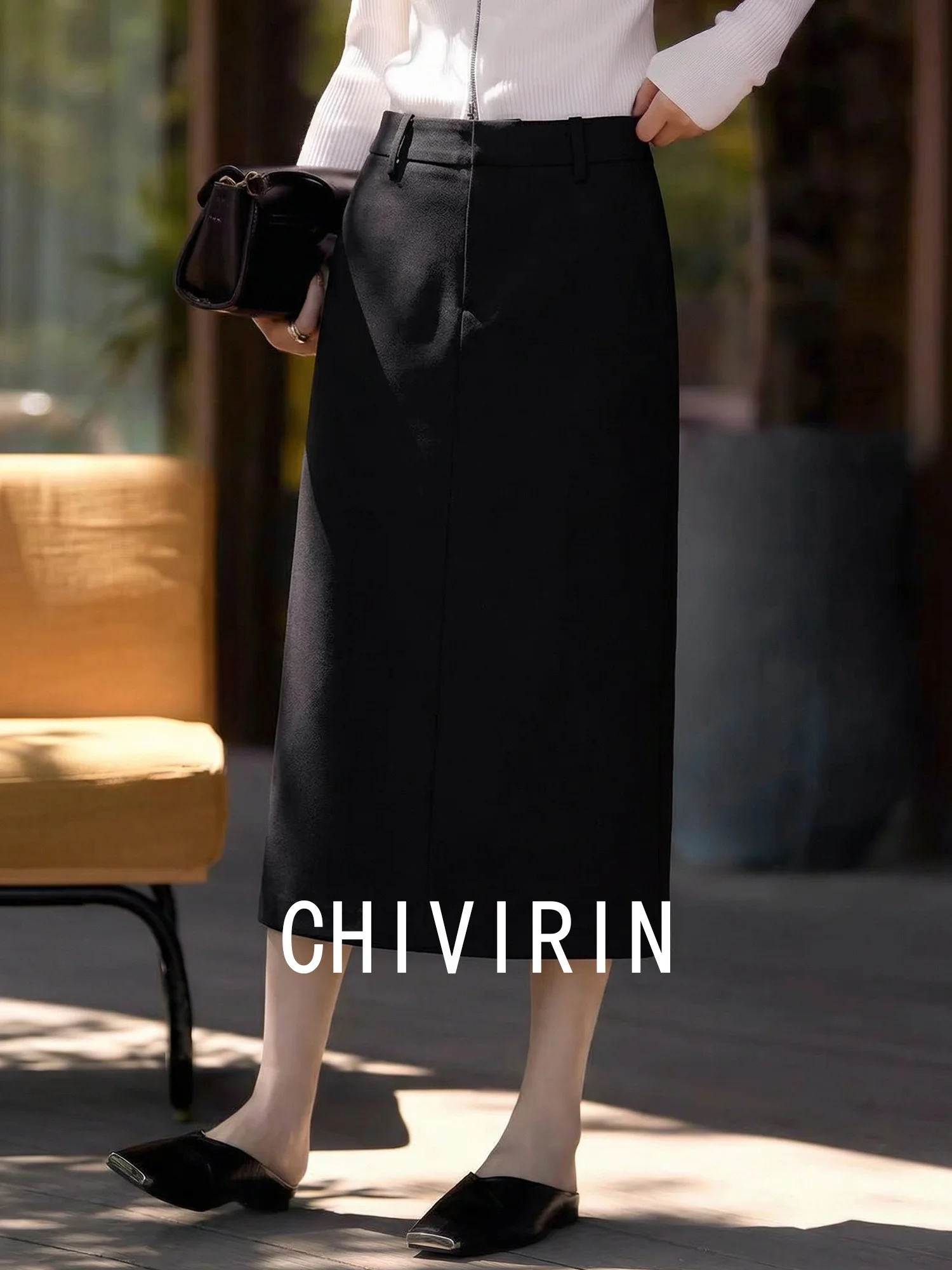 

Прямая юбка-миди с высокой талией для женщин, А-силуэт, для офиса и работы, из полиэстера, на молнии