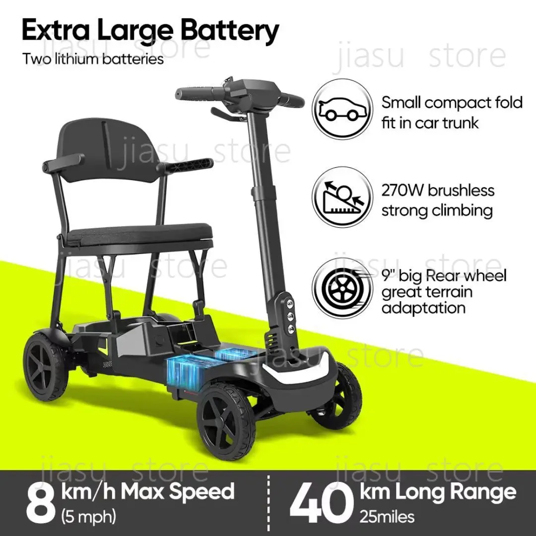 Foldable Smart Electric Mobility Scooter 4 Wheels Safe Travel Vehicle For Elderly Seniors Home Outdoor Shopping Use