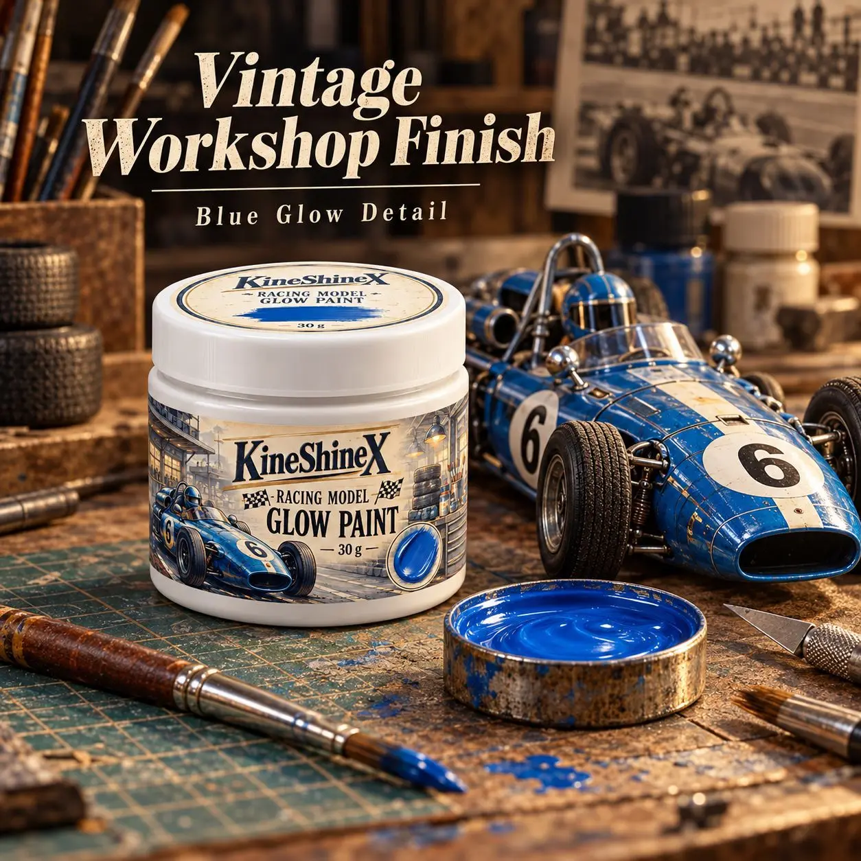 30g Water-Based Blue Glow Paint for Model Cars, Luminous Craft Paint with Brush for Racing Models, DIY Detail, Night Glow Effect