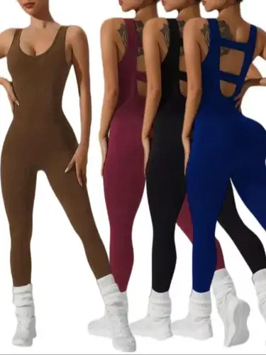 4 colores disponibles Monos con pantalones y chaleco para mujer - Diseño de chaleco hueco sexy - Traje para correr de yoga elástico y suave