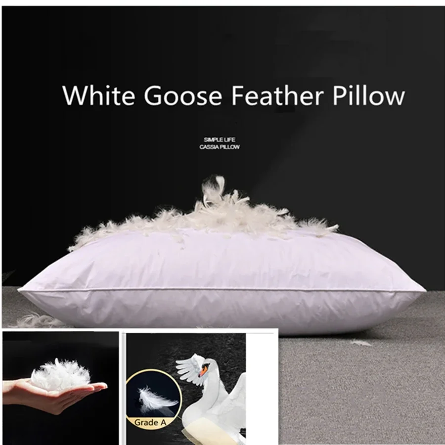 100% White Goose Feather Pillow Orthopedic Memory Foam Hotel Quality Single Healthy Supportive Pillow for Comfortable Sleep