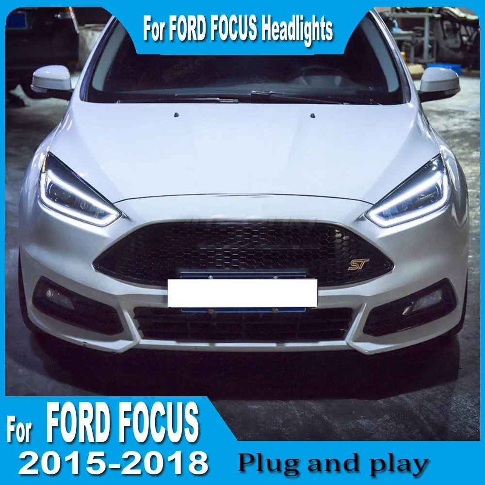 

A pair Car Styling for Ford Focus LED Headlights 2015-2018 Focus LED Headlight DRL Bi Xenon Lens High Low Beam Parking Fog Lamp