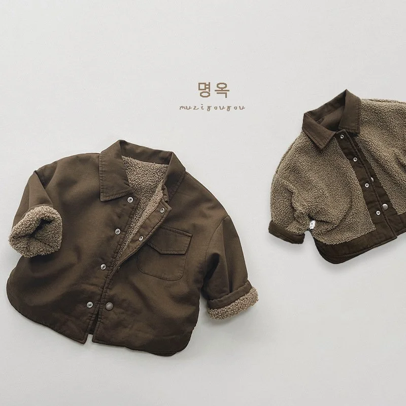 Autumn Winter Children Jackets 1-8Y Boys Thick Warm Fleece Reversible Coats Korean Toddler Outerwear Tops For Kids Clothing New image 5