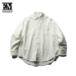 Men High Quality Thick White Loose Casual Long Sleeve Shirts Male Cityboy Streetwear Fashion Hip Hop Cargo Shirts Jacket