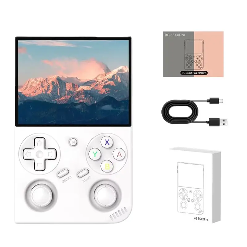 ABKN-5G Wifi Enabled Handheld Retro Game Console 3.5 Inch IPS Screen Linux System Built-In 64G TF Card 5000 Games White