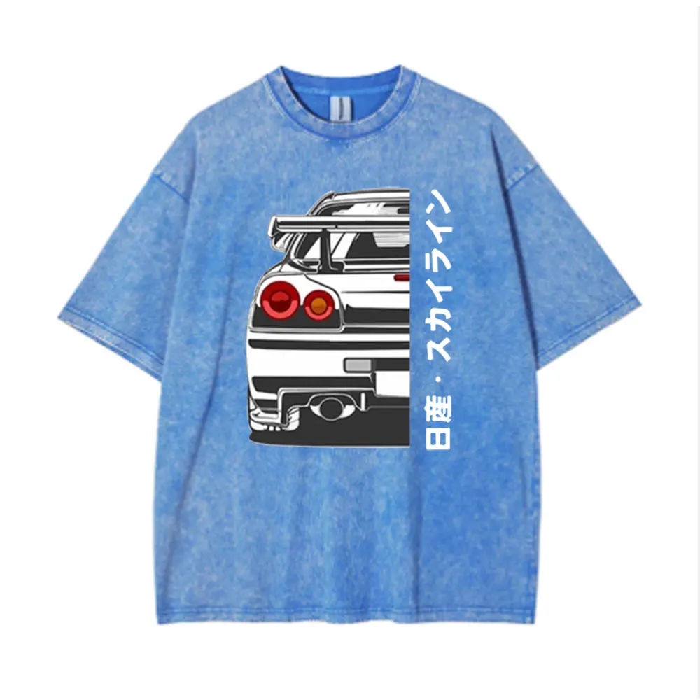 Nissan Skyline R34 GTR JdmRetro washed T Shirt Cotton Short Sleeve Unisex Streetwear Men\'s Tshirts Clothing  vintage t shirt