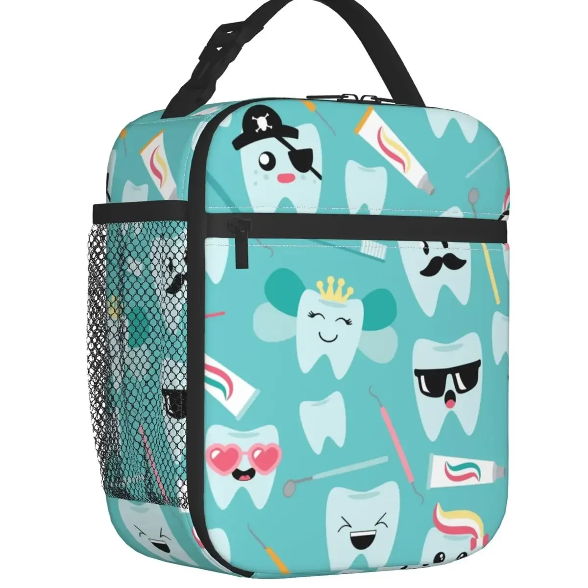 

Kawaii Teeth Dental Pattern Insulated Lunch Bag for Women Portable Dentist Tooth Thermal Cooler Bento Box Office Picnic Travel