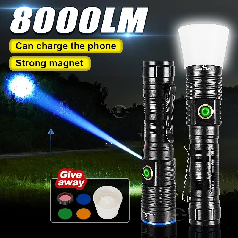 Newest 8000LM Powerful Flashlight Rechargeable LED Torch Light 2000 Meters High Power LED Flashlight Long Range Tactical Lantern