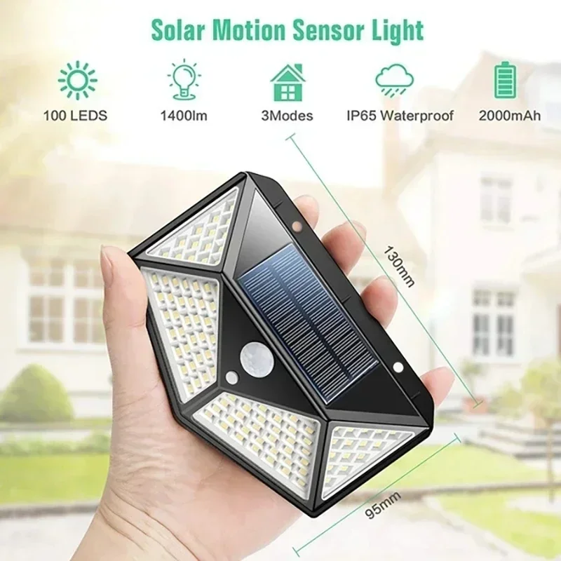 4/2/1Pcs New 100 LED Solar Wall Lights Outdoor Solar Lamp PIR Motion Sensor Solar Powered Sunlight Street Light for Garden Light