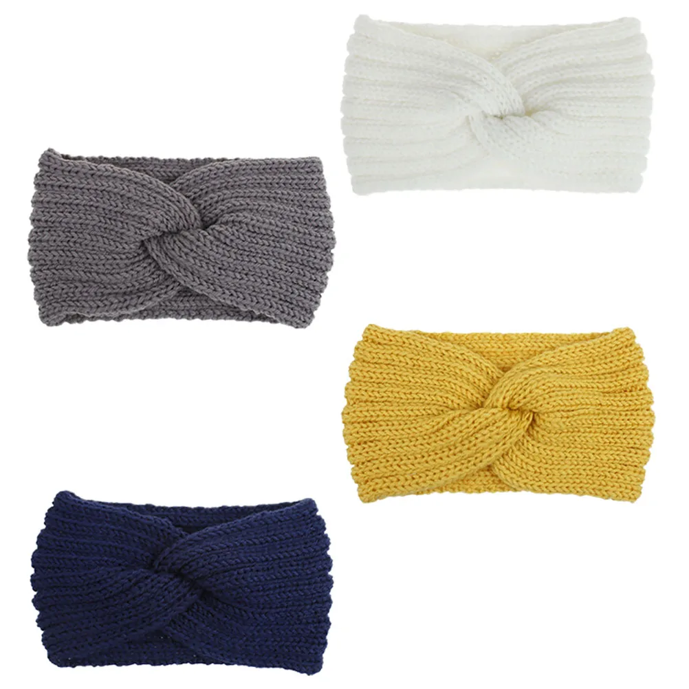

4Pcs Winter Knitted Headband Women Stretchy Soft Knot Hair Band Wide Hairband Warm Fashion Hairband for Indoor Outdoor Daily