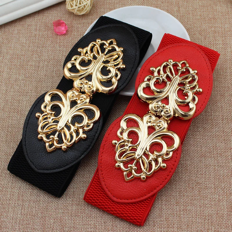 الموضة منحوتة زهرة مشبك Cummerbunds حزام مطاط المرأة تنوعا واسعة الخصر ختم لفستان العصرية تزيين تنورة حزام