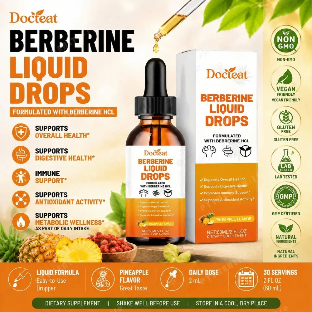 Docteat Berberine HCl Liquid Drops 500mg, Green Coffee Bean, Ceylon Cinnamon & Bitter Melon, Digestive & Metabolic Support, 60mL