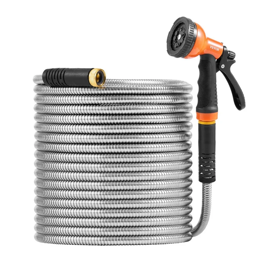 

50ft Metal Garden Hose Stainless Steel Water Hose Lightweight No Kink