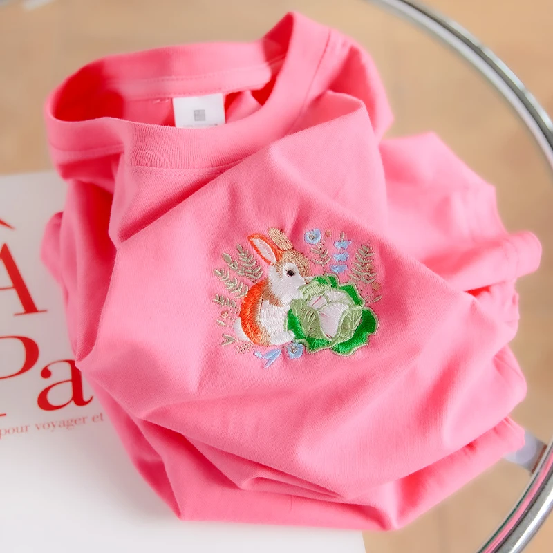 لطيف أرنب التطريز فضفاض المرأة تي شيرت 2025 جديد الربيع الصيف س الرقبة قصيرة الأكمام 100% القطن شيك بلايز عادية و تيز S-3XL
