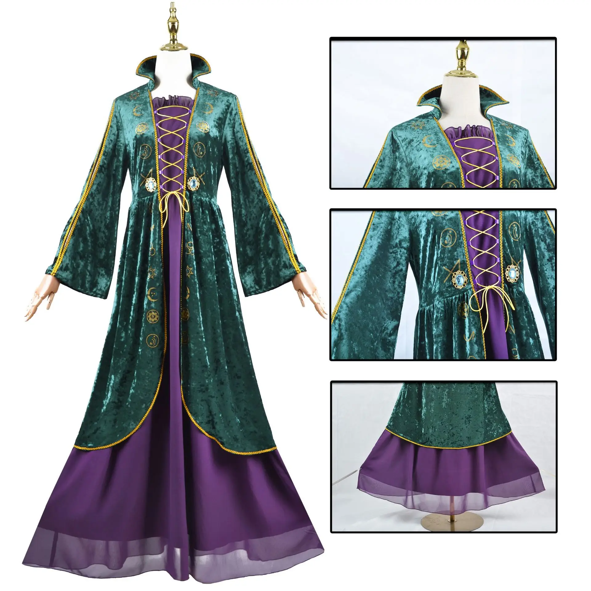 Hocus pocus adulto crianças winifred mary sarah sanderson cosplay traje longo vestido para halloween trajes de carnaval de natal