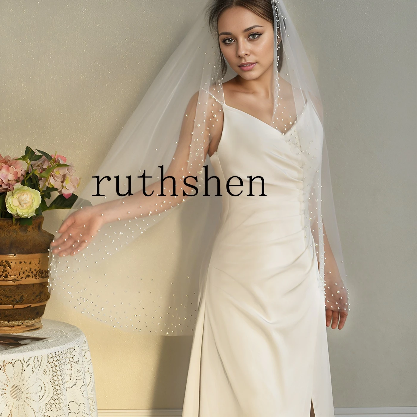 

Свадебная фата с жемчугом, короткая фата длиной до пальцев с расческой, одноуровневый головной убор из бисера, женские свадебные аксессуары по индивидуальному заказу