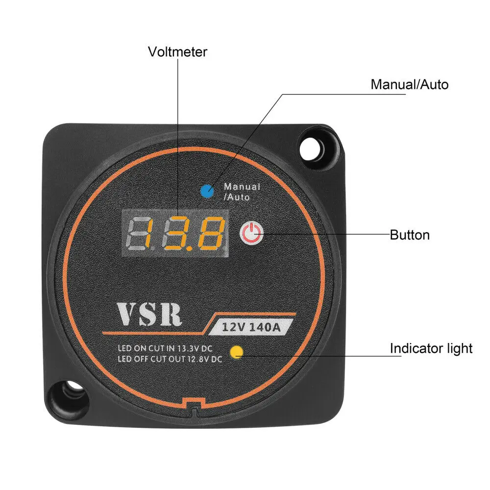 12V Car RV Yacht Black Digital Display Smart Dual Battery Isolator Controller Dual Battery Switch Sense Voltage Sensitive Relay
