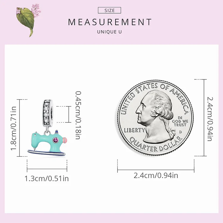 WOSTU 925 Sterling Silver Colorful Sewing Machine Charm Bead Pendant Fit Original Bracelet Necklace For Women Jewelry CQC2224