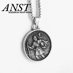 Travel Safe Compass St Christopher Stainless Steel Chain Necklaces for Men Fashion Jewelry Accessories