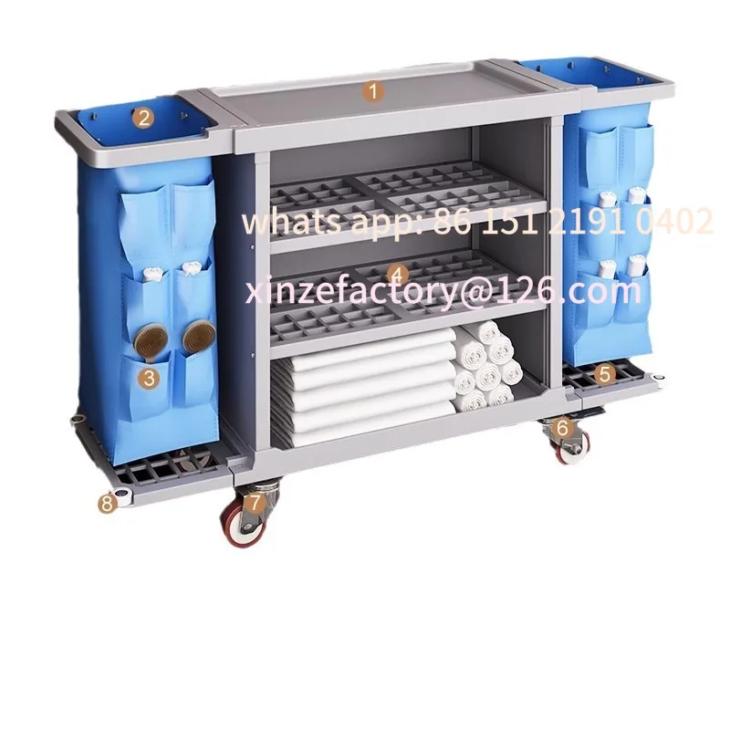 عربة الكتان القابلة للتخصيص، عربة عمل الفندق، عربة تنظيف خدمة الغرفة، عربة تنظيف مدخل الفندق #4