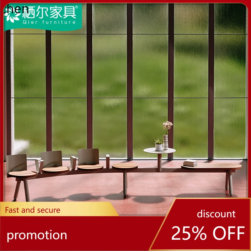 HT Outdoor Square Exhibition Hall Row  Indoor and Outdoor Leisure Galvanized Seats Anti-Corrosion Solid Wood Long Chairs