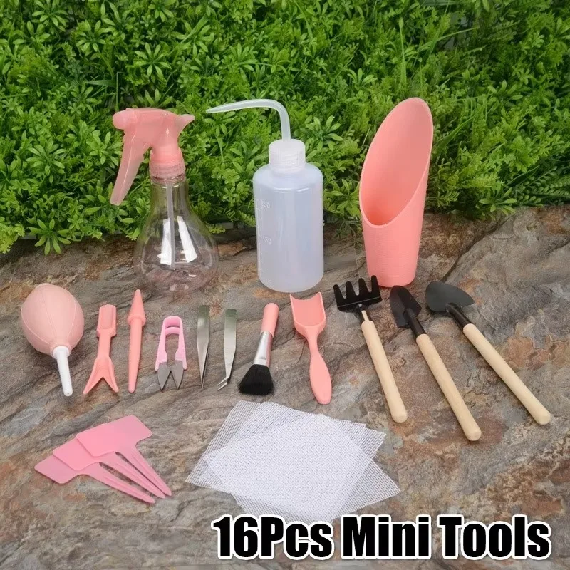 2026 Mini Gardening Hand Tools Set 16Pcs Transplanting Kit Fairy Garden Planting Succulent Potting Tools Bonsai Care