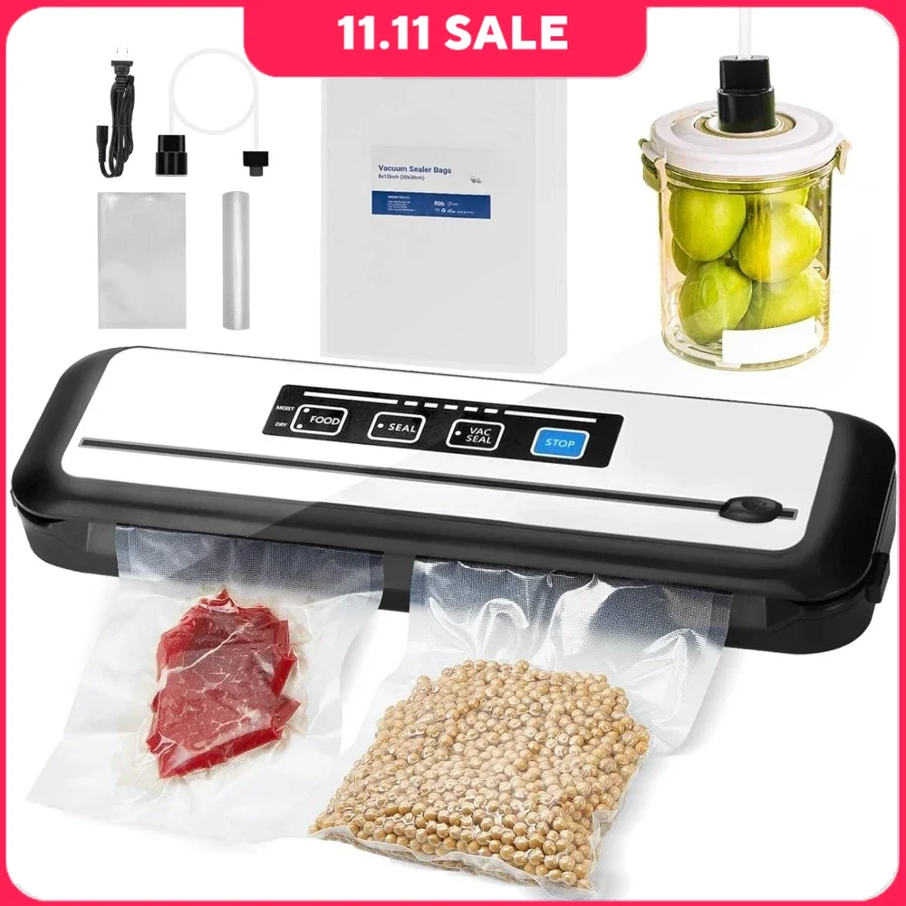 Vacuum Sealer W/ 55 Count Food Sealers Bags, Built-in Cutter and Dry & Moist Sealing, Automatic Vacuum Sealers