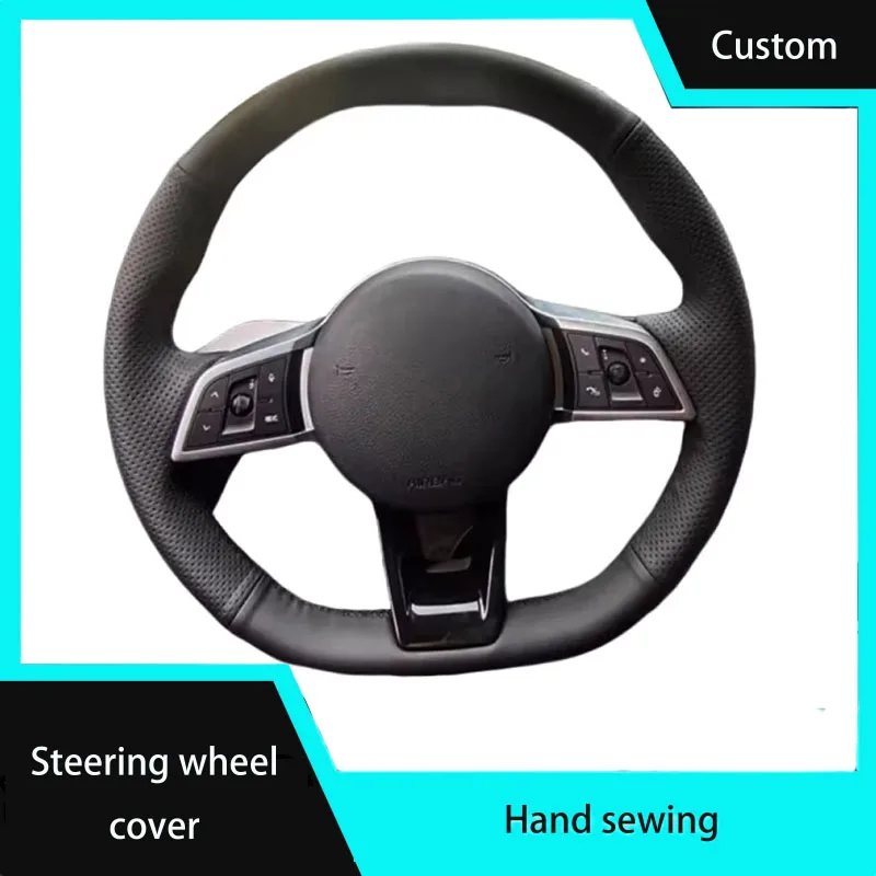 

Custom Car Steering Wheel Cover Genuine Leather For BYD Tang Dm Tang EV 2018-2019 Hand-stitched Black Auto Interior