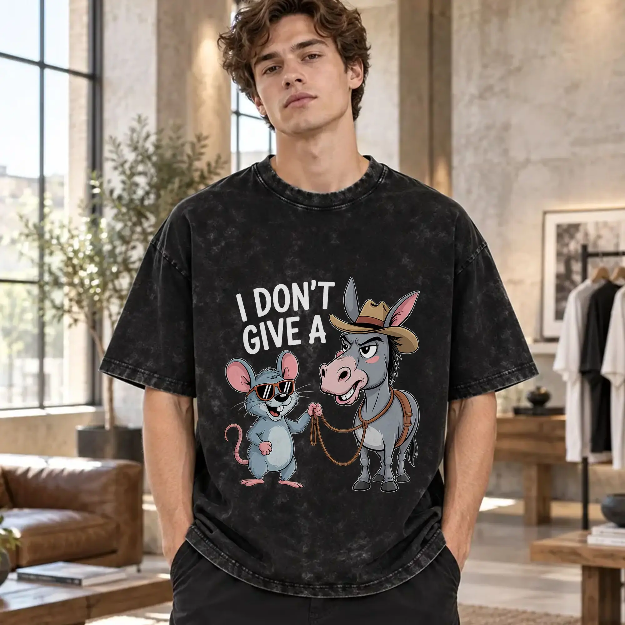 Men I Don't Give a Rats Ass Mouse Donkey Funny T Shirts  Clothes Summer Vintage Short Sleeve T Shirt Round Tee Shirt Hot Sale