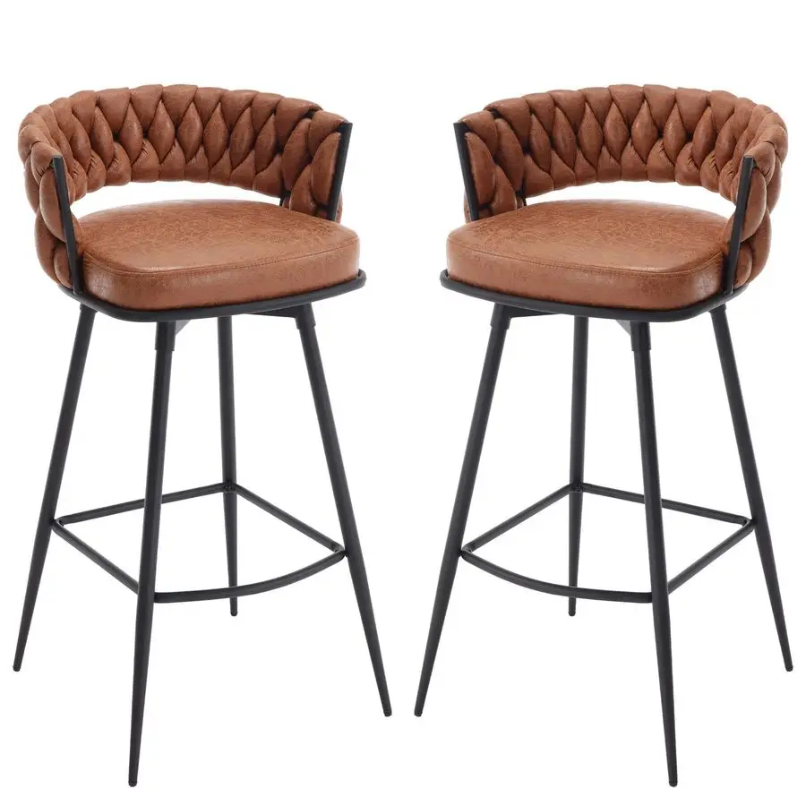 

Bar Height Bar Stools Set of 2, 30 inch Seat Height Bar Stools, 180 Swivel Barstools with Woven Back and Footrest, Suede Fabric