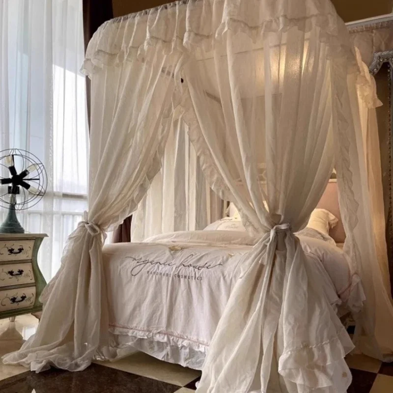 Light luxury princess style u-shaped household 1.8m linen style bedroom French bed curtain