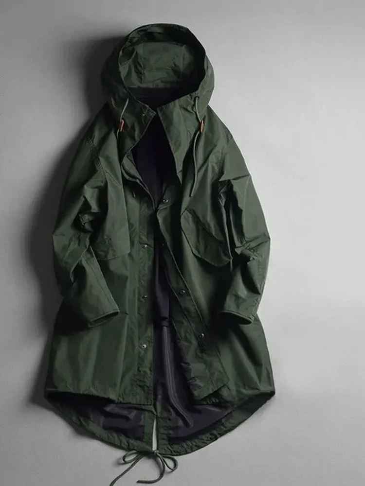 

Мужское демисезонное пальто-куртка в японском стиле, свободного кроя, дышащее, с капюшоном, средней длины, в стиле ретро